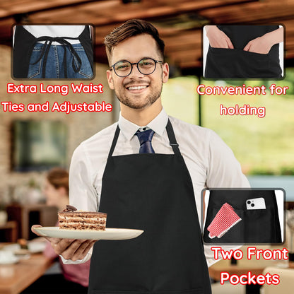 4 Packs Chef Apron, Waterproof Catering Apron with 2 Pockets, Adjustable Work Aprons Perfect for Kitchen Cooking Painting Gardening Cleaning Restaurant BBQ, Personalised Aprons (Black)