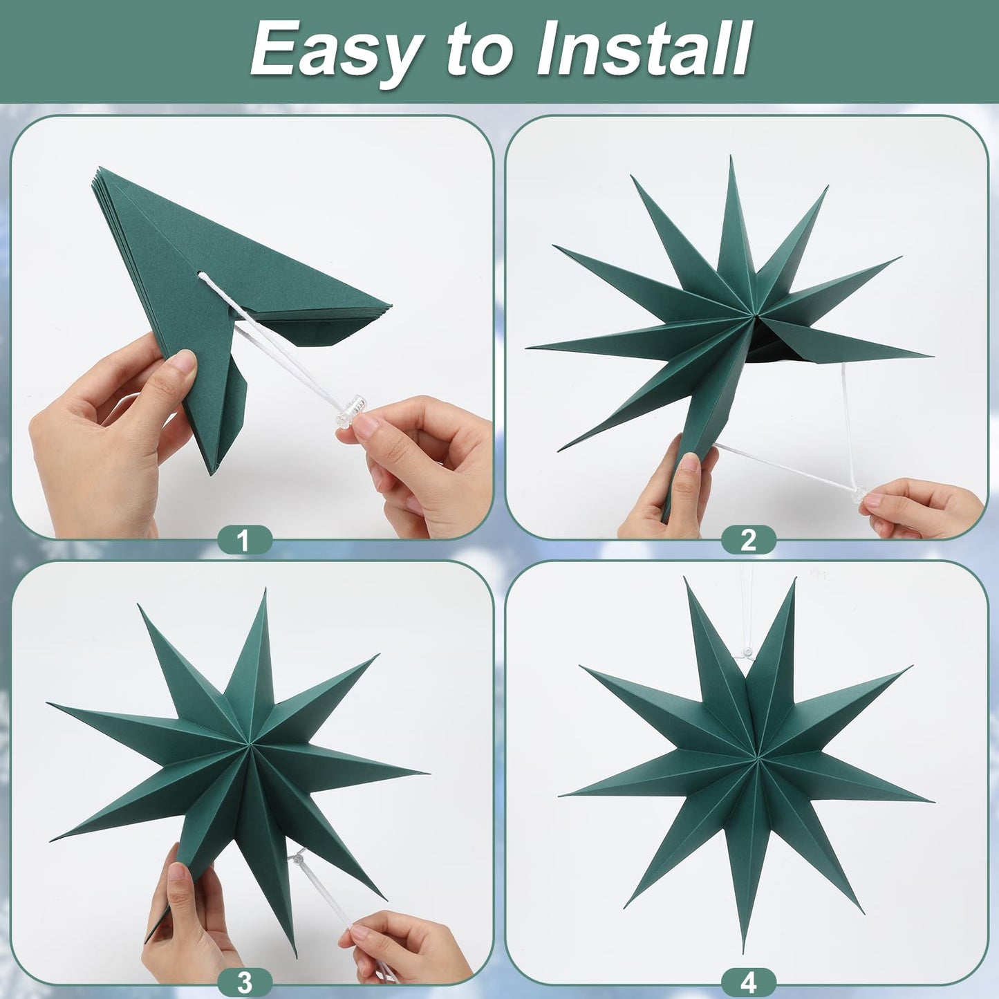 8 Pack Sage Green 9-Pointed Paper Star Lantern Christmas Hanging Paper Lampshade Christmas 12 inch Star Pendant for Xmas New Year Wedding Holiday Birthday Birthday Party Home Decoration