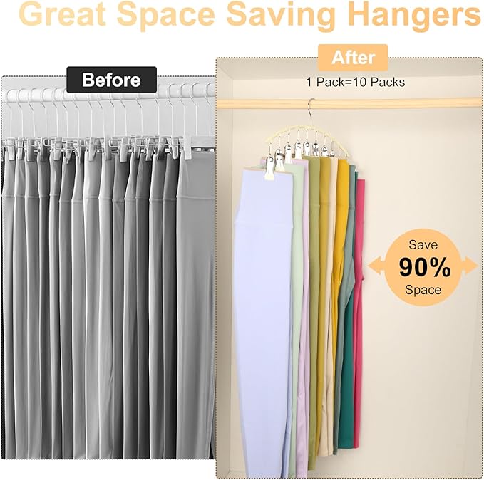 Legging Organizer for Closet, Metal Yoga Pants Hangers 2 Pack w/10 Clips Holds