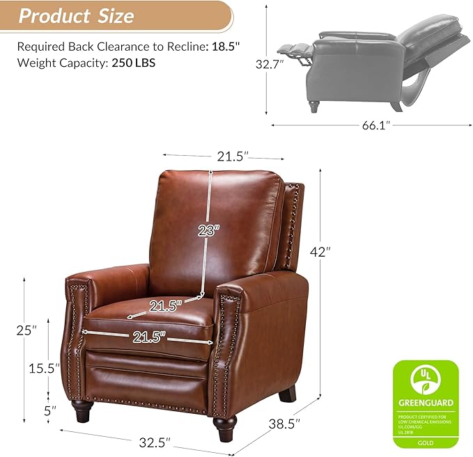 HULALA HOME Genuine Leather Manual Recliner Chair