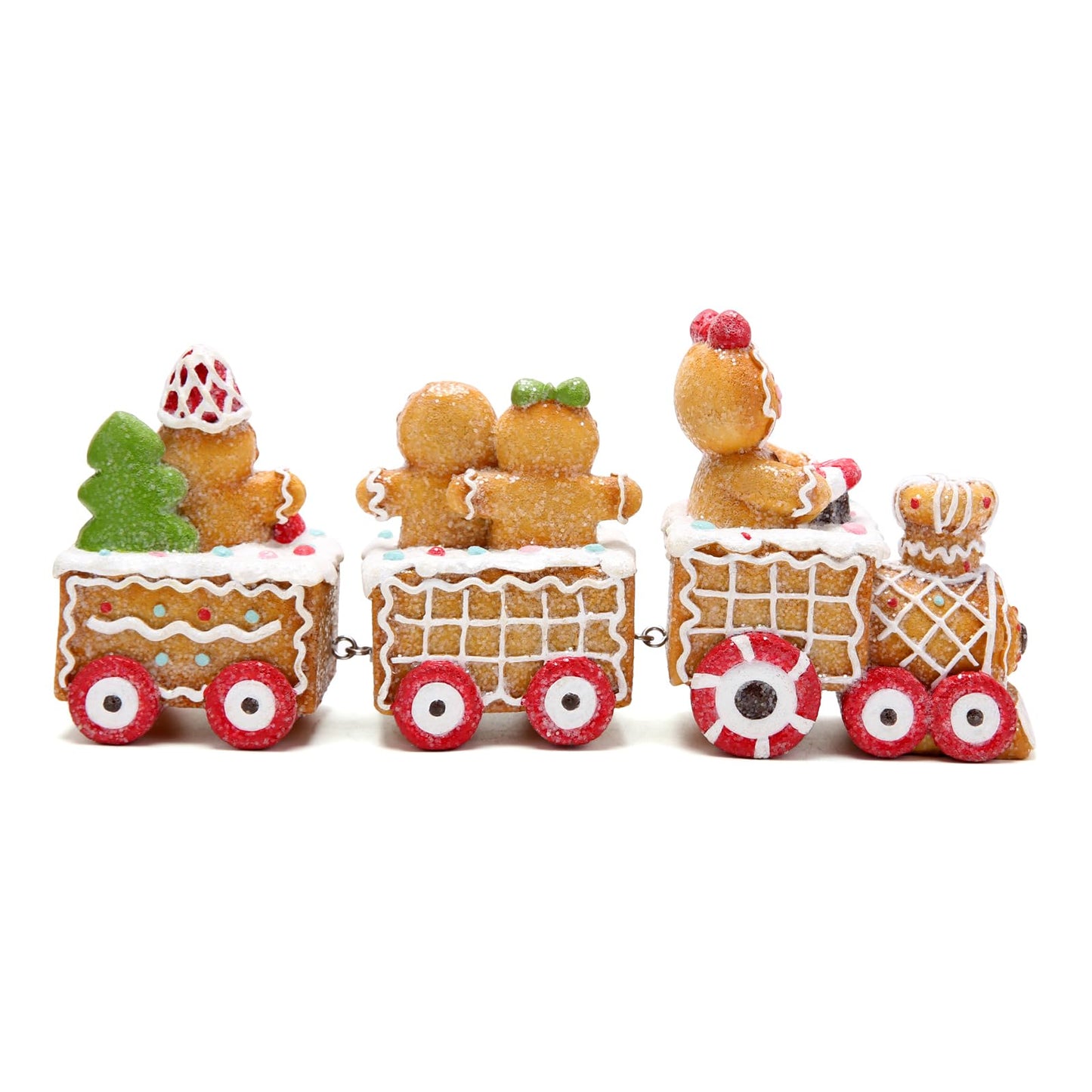 Hodao 9.25” Length Christmas Gingerbread Man Train Decorations Xmas Train Figurines Winter Decor Handmade Polyresin Gingerbread Man Figurine for Xmas Decor Gift - Christmas Party Home Decor