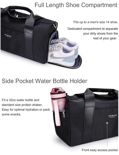 PHSYNI Gym Bag for Women with Shoe Compartment & Wet Pocket - Duffle Bag for Travel Sports Fitness Workout Athletic, 19“-Medium, Black