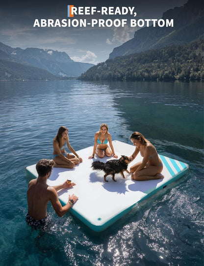 GAOMON Inflatable Dock Floating Platform, Thick Lake Floats for Adults, Non-Slip Air Dock Platform with Portable Carrying Bag, Floating Platform Island for Pool Beach Ocean(Green,10 x 10 ft)