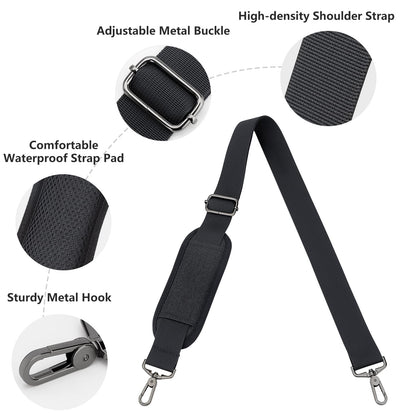 RAINYEAR 59 Inch Shoulder Strap for Bag, Adjustable Soft Padded Replacement Purse Strap with Metal Hooks for Laptop Bag, Shoulder Bag, Messenger Bag, Travel Duffel Bag, Crossbody Bag, Black