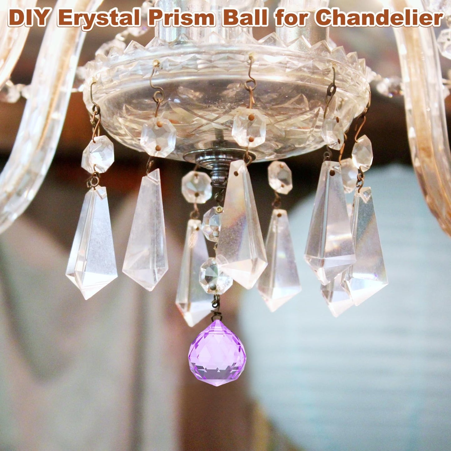 M METERXITY 10-Pack Crystal Ball Prisms, 24mm/0.94 Inch Chandelier Pendant Maker Hanging Crystals Chandelier Prisms for Home/Windows/Garden/DIY Decoration[Light Purple]