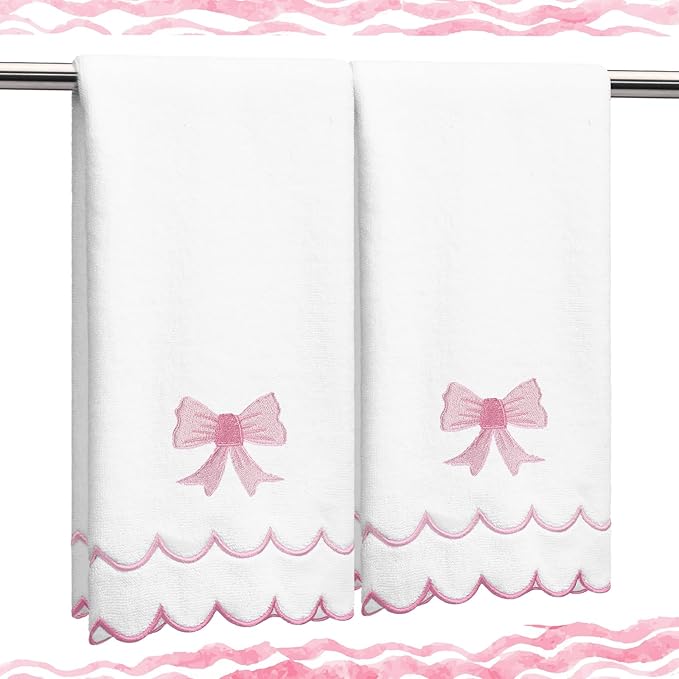 2 Pcs Scalloped Hand Towels 100% Cotton Fingertip Towels