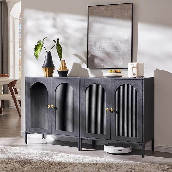 IFBUY Modern Sideboard Buffet Cabinet, 61.75" W Fluted Arched Buffet Cabinet