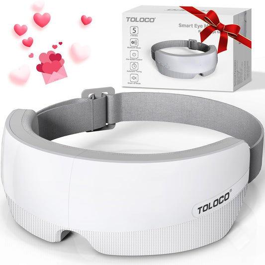 TOLOCO Eye Massager with Heat, FSA/HSA Eligible Eye Mask Massager for Migraines with Bluetooth Music, Face Massager for Eye Strain, Improve Sleep, Wedding, Birthday Gifts for Women/Men
