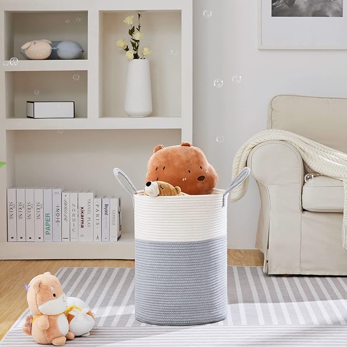 VIPOSCO Large Laundry Hamper, Tall Woven Rope Storage Basket