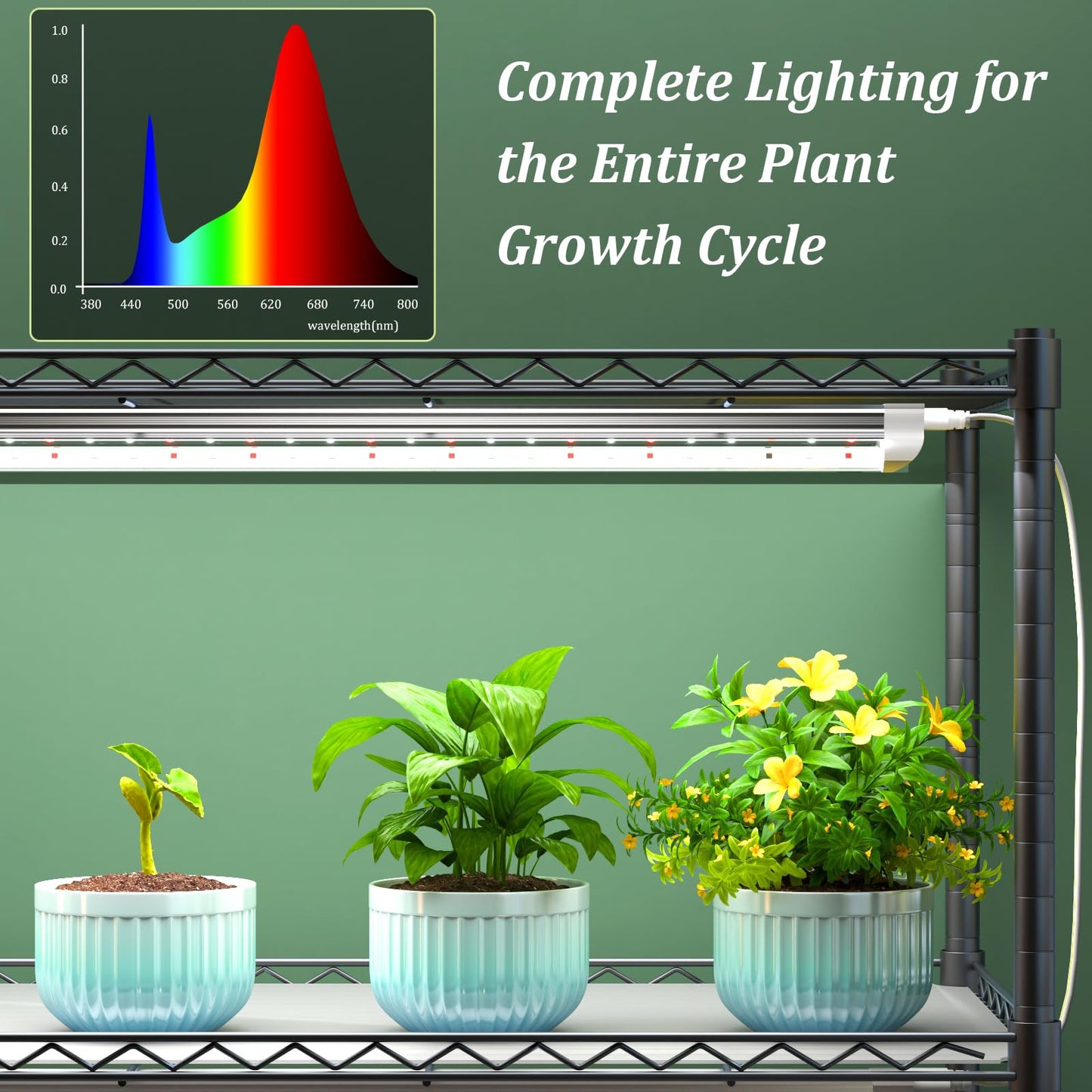 Gaudeoo Plant Stand with Grow Light, 6-Tier DIY Plant Shelf with Grow Lights for Seedlings, Greenhouse, Indoor, 8 Pack 5000K 192W LED Full Spectrum Growing Lamp with Rack, Wheel, 29"x13.5"x73.5"