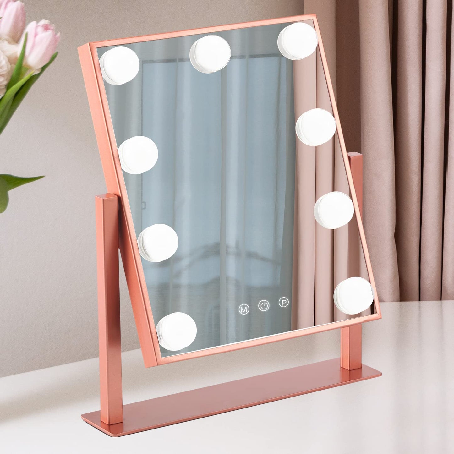 Lighted Makeup Mirror Hollywood Mirror Vanity Mirror with Lights, Touch Control Design 3 Colors Dimable LED Bulbs, Detachable 10X Magnification, 360°Rotation, (White) 12" L x 14" W