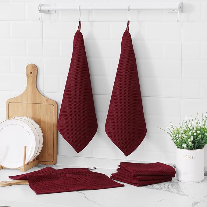 Kitinjoy 100% Cotton Kitchen Dish Cloths, 6 Pack Waffle Weave Ultra Soft
