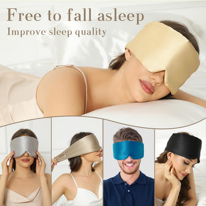 100% Mulberry Silk Sleep Mask Eye Mask for Women Man with Adjustable Band, for Side Sleeper Blackout Sleep Mask for Travel Rest and Office Large Size (Taupe)