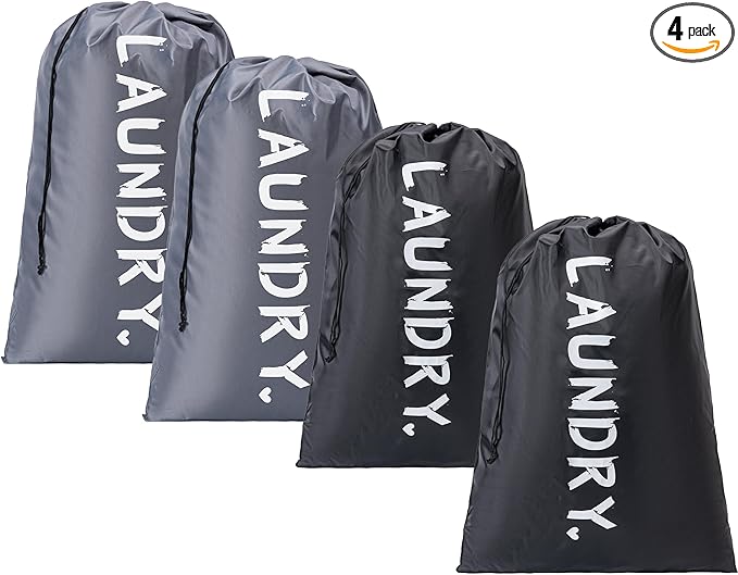 4 Pack XL Travel Laundry Bag, Machine Washable Dirty Clothes Organizer