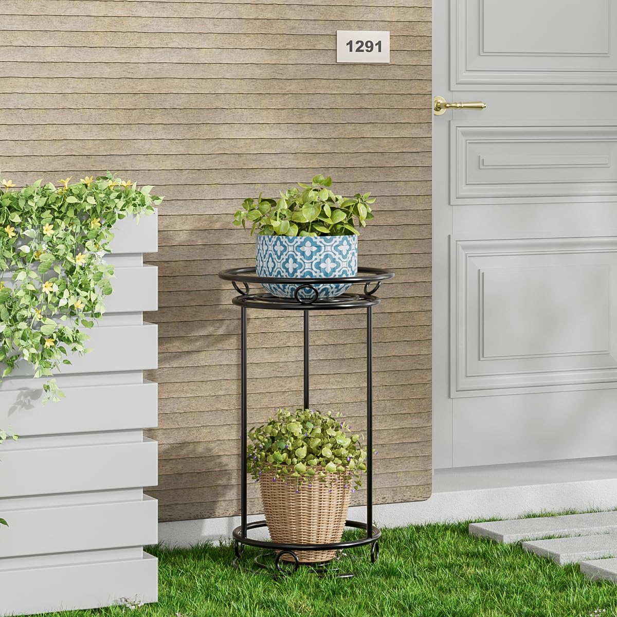 YIUKEA Plant Stand Indoor Outdoor - Metal Planter Holder Shelf Tall Tiered Flower Pot Display Organizer Rack for Garden, Patio, Living Room, Bathroom, Office (Black)