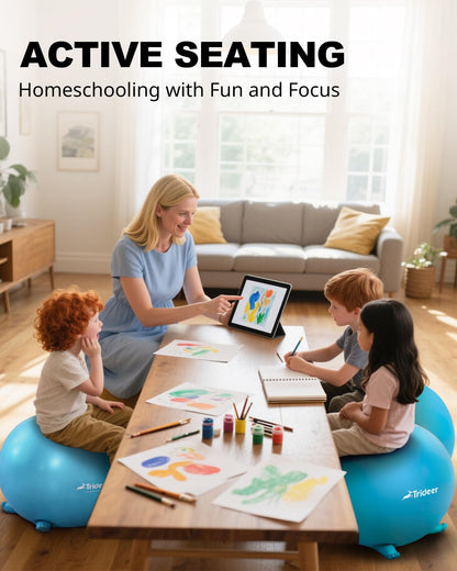 Trideer Flexible Seating for Classroom Elementary, Yoga Ball Chairs for Kids, Wobble Chair of School Supplies for Sensory Kids, Student Desk Chairs for Homeschool (Blue, 55cm)