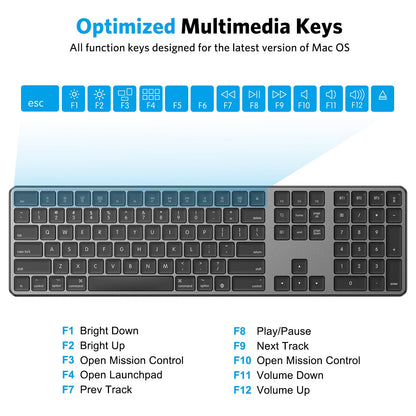 OMOTON Bluetooth Keyboard Compatible with Mac, with Numeric Keypad, Rechargeable Wireless Keyboard Compatible with MacBook Pro/Air, iMac, Mac mini/Pro Laptop and PC (Silver)