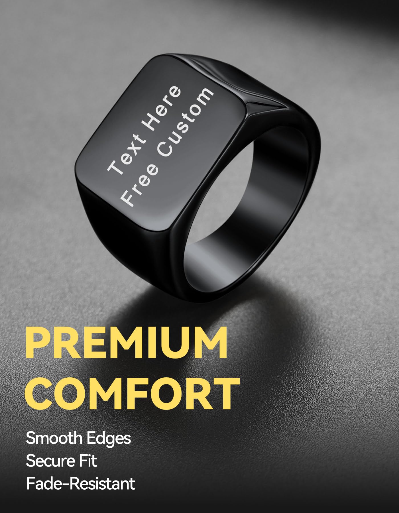 ChainsHouse Black Personalized Signet Rings for Men Women Solid Polished Stainless Steel Biker Ring Size 7