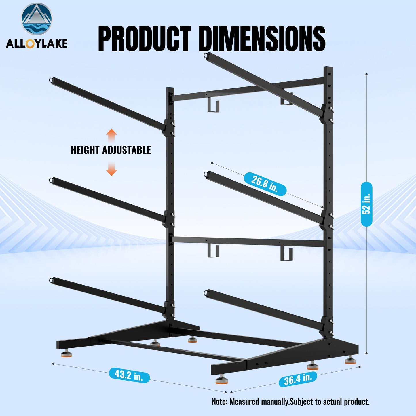 AlloyLake 3-Tier Freestanding Kayak Storage Rack, Heavy Duty Outdoor Canoe Stand for Garage & Dock, 330 lbs Capacity, Rust-Proof 304 Stainless Steel Hardware (Black)