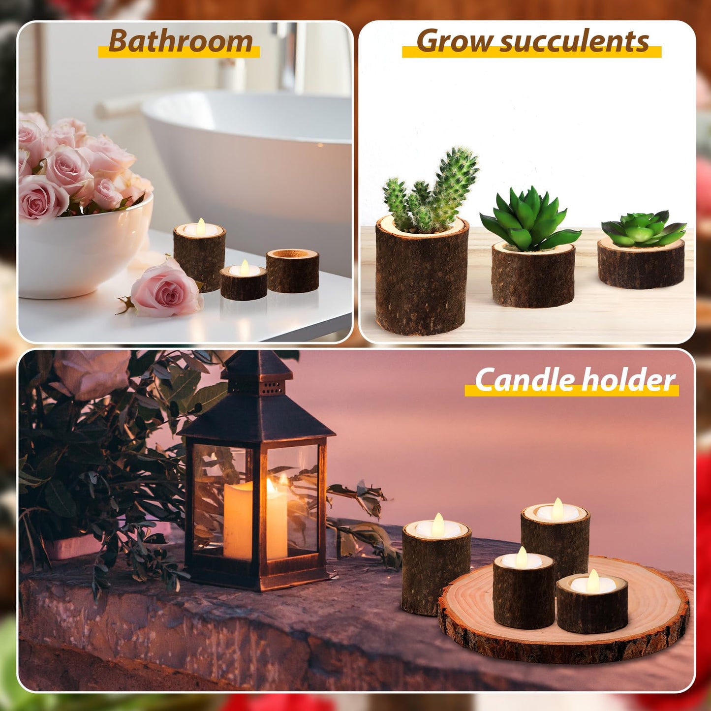 Mumufy 32 Pack Wooden Tealight Candle Holder with Wood Slices for Centerpieces Natural Rustic Candlestick Party Supplies for Table Dining Birthday Home Decor(Only Applicable to LED Candles)