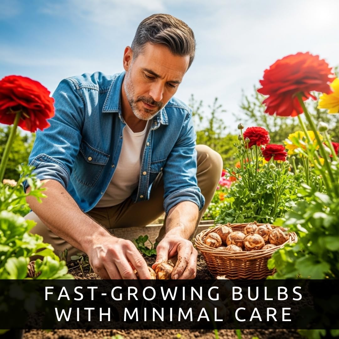 Red Ranunculus Bulbs for Planting (10 Bulbs) – Premium Flower Corms for Cut Flowers, Wedding Bouquets, Garden Beds & Indoor Forcing – Vibrant Spring Blooms