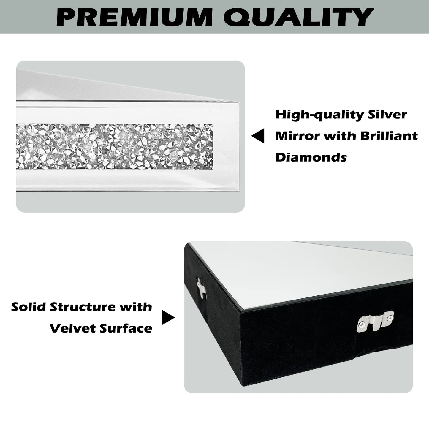 Royxen Corner Floating Shelves 2 Sets, Corner Shelf Wall Mounted Crushed Diamond, Corner Shelves Crystal Mirrored, Floating Corner Shelves for Wall