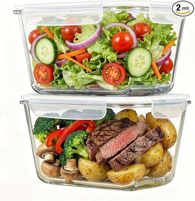 2 Pack Large Glass Food Storage Containers