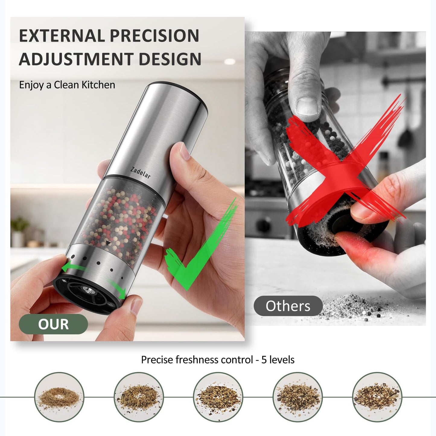 Rechargeable Electric salt and pepper grinder set with Storage Base,Automatic Refillable Salt and Pepper Shakers with LED Display,Upgraded Large Capacity,External Adjustable Coarseness for Mom Gifts