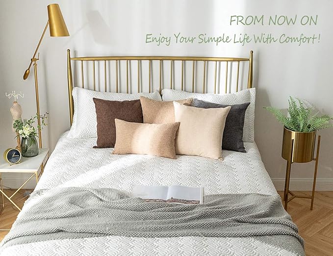 Stellhome Rectangle Farmhouse Burlap Throw Pillow Covers Solid Linen Pillowcase