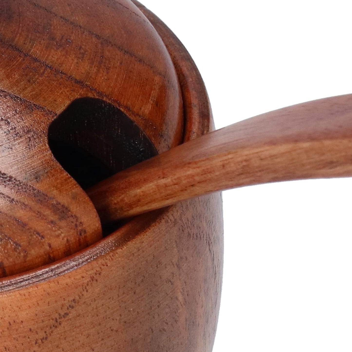 Tomotato Wood Spice Jar, Rustic Wooden Sugar Bowl with Lid and Spoon, Salt Cellar Pepper Condiment Pot Seasoning Jar Container Box for Home Kitchen Restaurant