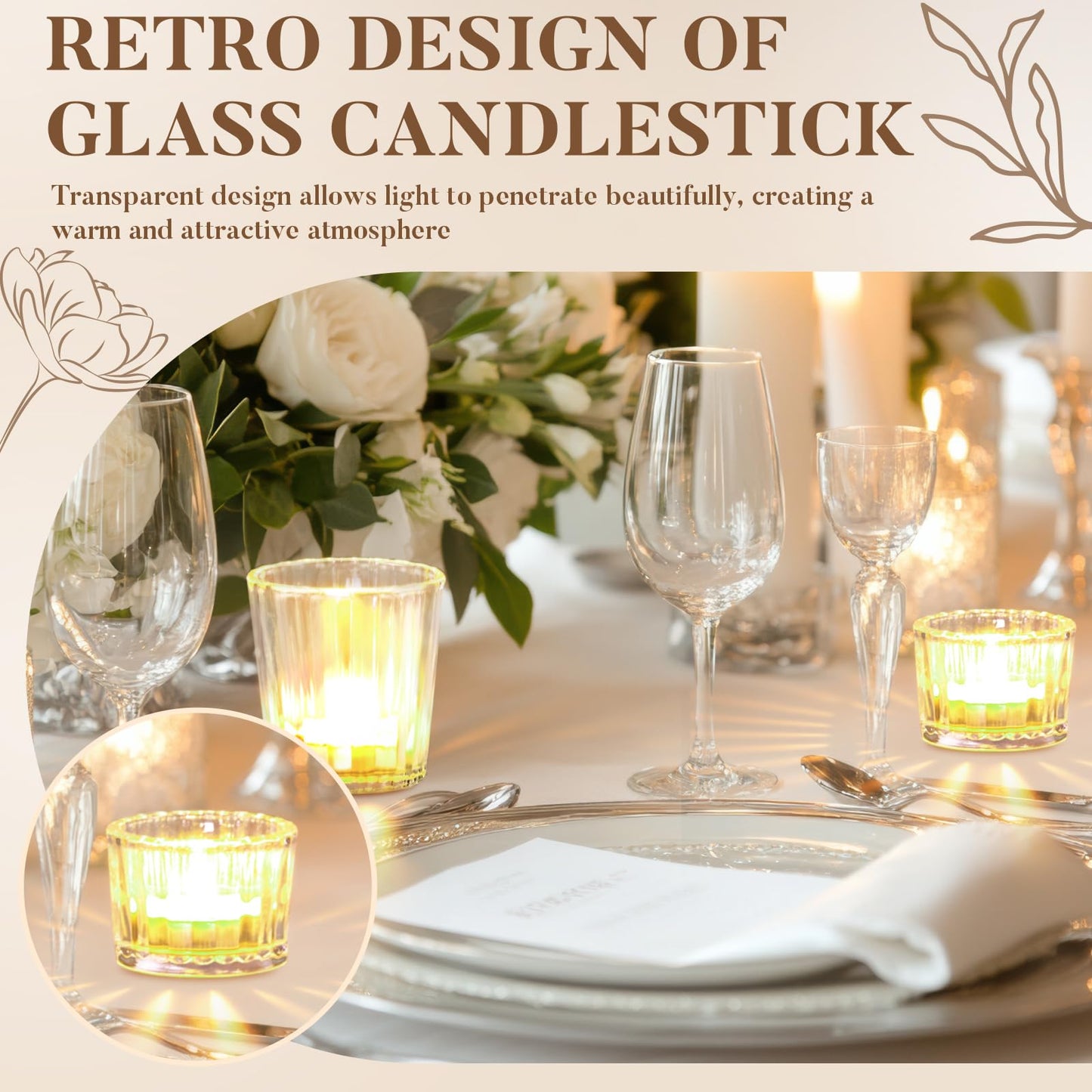 Mumufy 48 Pcs Assorted Votive Candle Holder Ribbed Clear Glass Tea Lights Candle Holder for Table Centerpiece Wedding Home Festival Party Decoration