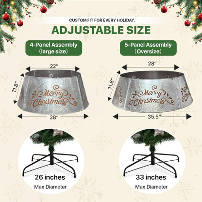 WKHOMEDECO 35.5" Large Metal Christmas Tree Collar - Christmas Tree Collars for Artificial Trees, Metal Tree Collar with Laser-Cut Merry Christmas Pattern,Extra Wide Adjustable & Pet-Safe (Galvanized)