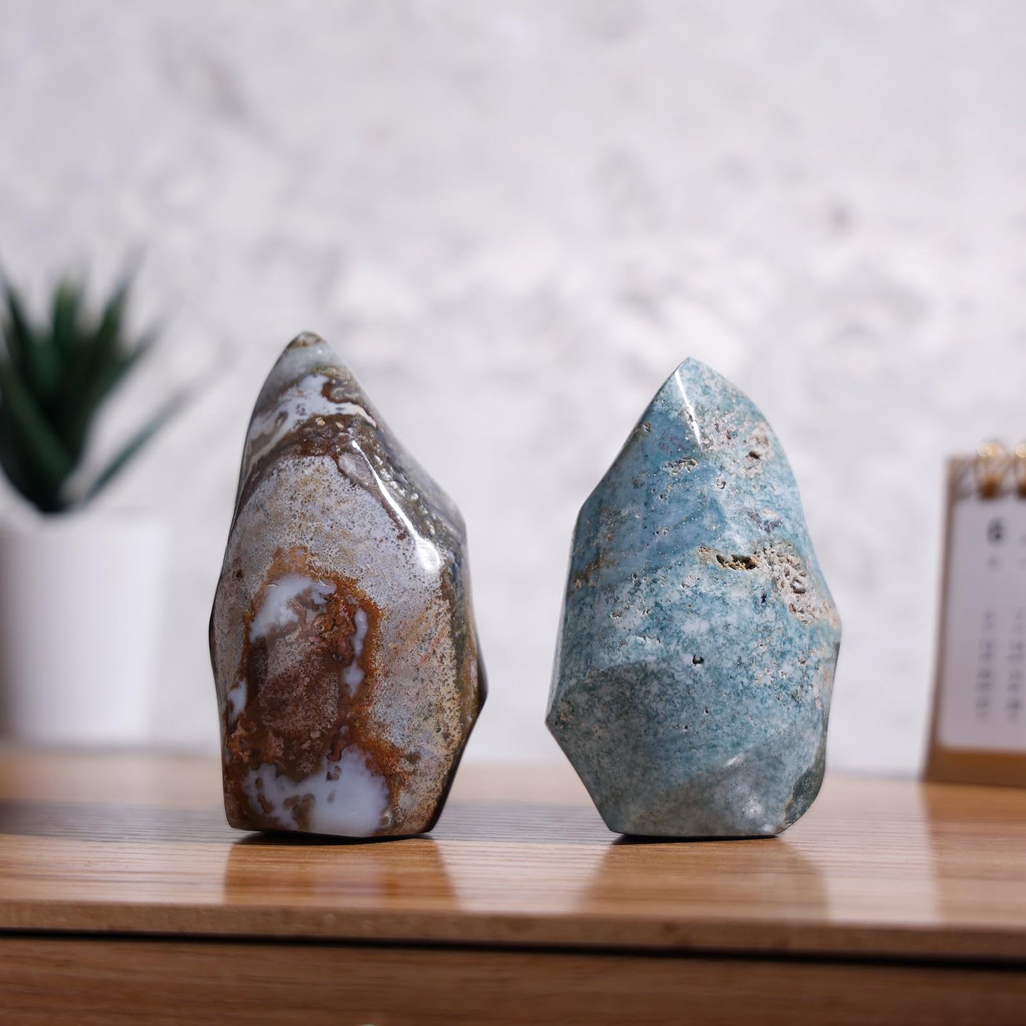 TUMBEELLUWA Ocean Jasper Crystal Obelisk Tower for Shelf Desk Decor, Flame Shaped Crystals and Healing Stones for Positive Energy 0.44-0.66 LBS