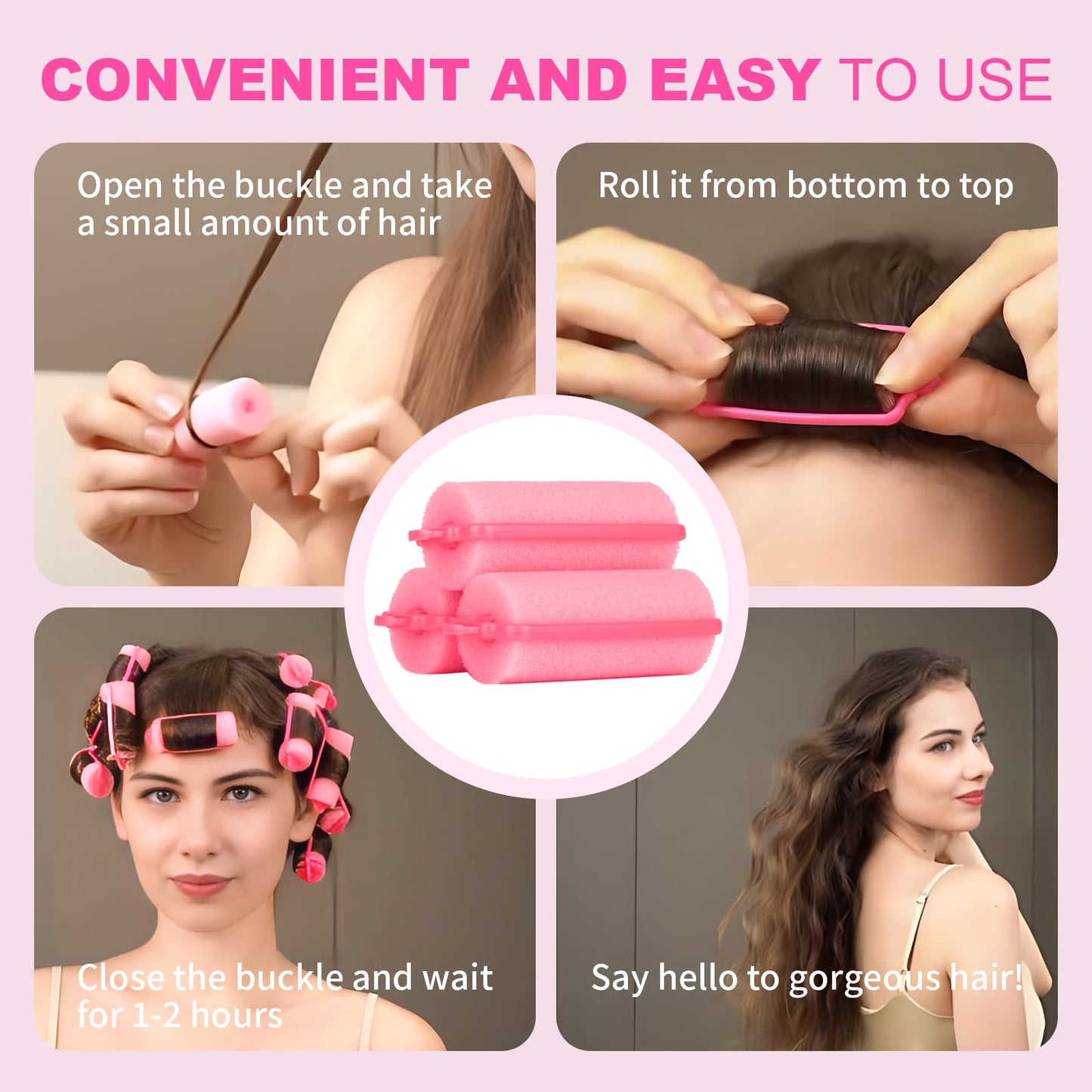36 Pieces Foam Sponge Hair Rollers - Soft Sleeping Flexible Styling Curlers for Hair Styling (Pink)