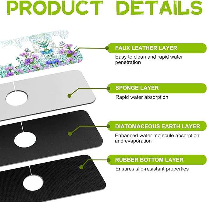 Kitchen Sink Splash Guard Faucet Mat Super Absorbent Fast Drying Mat Guard