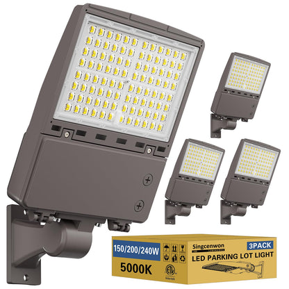240W LED Parking Lot Light 3Pack: 150/200/240W Selectable, 38400LM 5000K LED Shoebox Light with Arm Mount, LED Flood Lights Commercial Area Lighting for Yard Driveway Stadium Roadways, 100-277VAC ETL