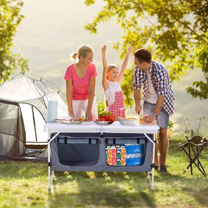 Folding Camping Table with Storage Aluminum Lightweight Camp Table Height
