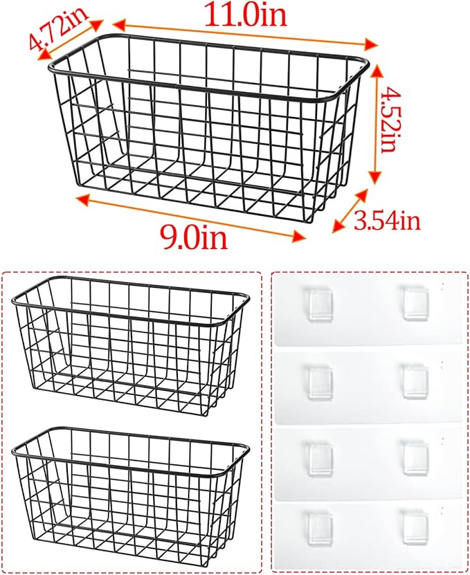 2 Set Adhesive Hanging Wall Basket Inside Cabinet Door Organizer, Wall Storage