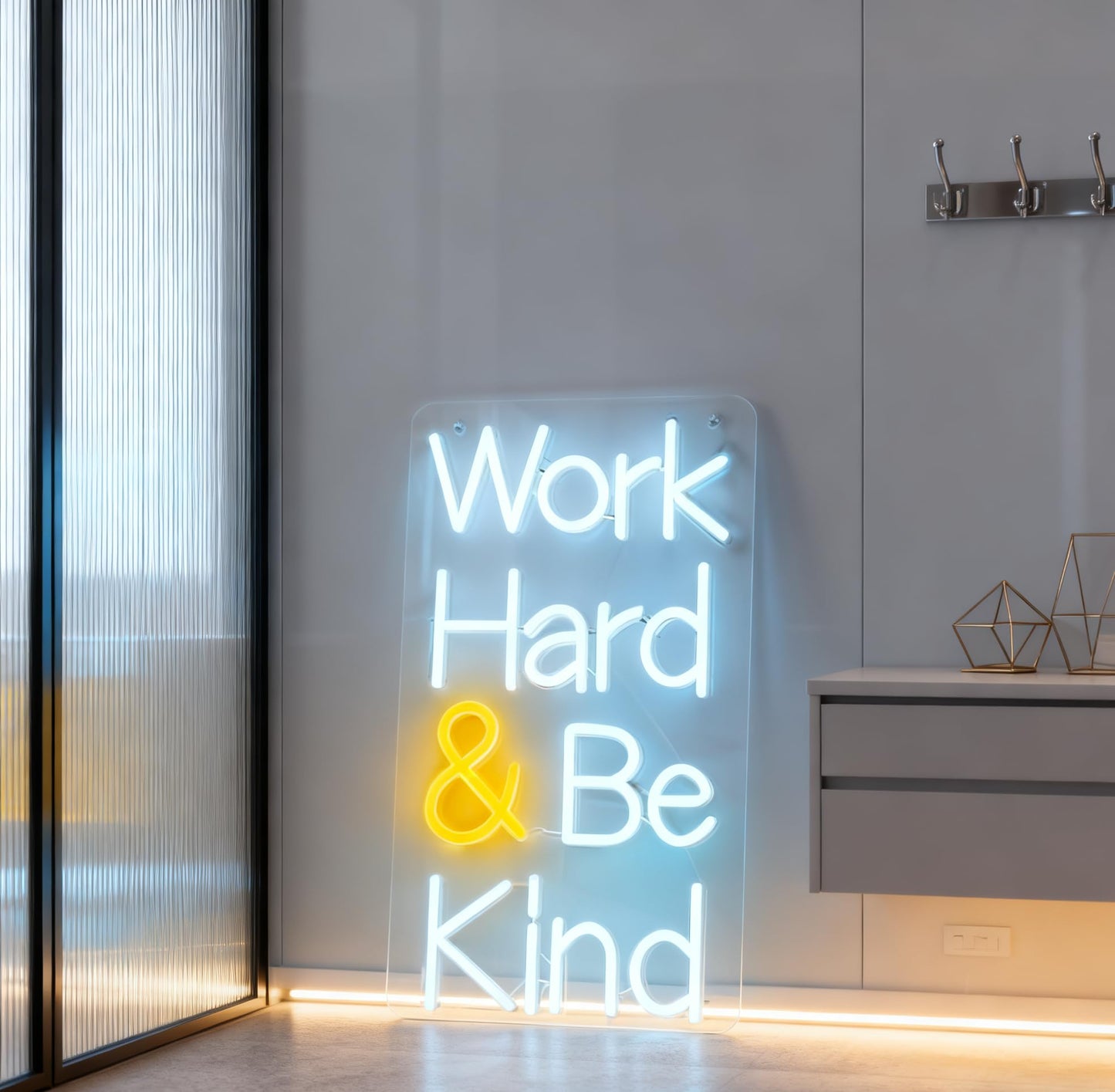 Work Hard Be Kind Neon Sign, Inspirational Quote Light Up Sign, Office Home Bedroom Living Room Workspace Gift Wall Table Decor USB Powered Dimmable LED Neon Light 16.1 x 9.4 In