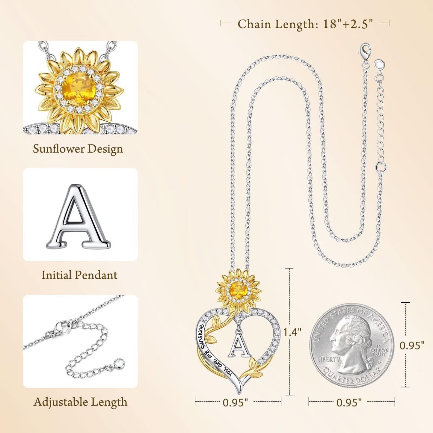 MONOOC Sunflower Gifts for Women - 14K-White-Gold-Plated Sunflower Initial Necklaces for Woman Heart Initial Letter N Necklace, Anniversary Birthday Gifts for Women Wife Mom Jewelry Gift