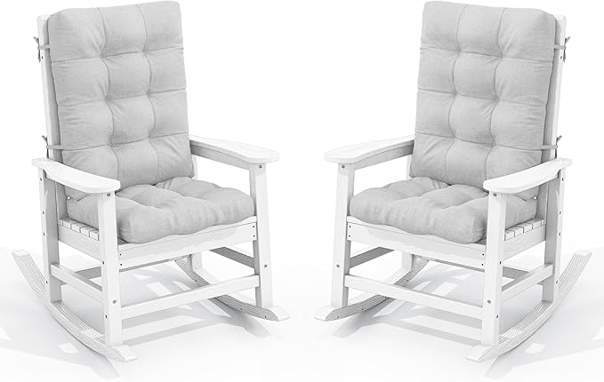SERWALL Oversized Outdoor Rocking Chair Set of 2, HDPE Rocker for Adults, Patio Rocking Chairs for Porch, White