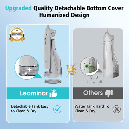 Leominor Water Flosser Pick for Teeth, 300ML Portable Oral Irrigator Upgraded Tank Removable,IPX7 Waterproof, Rechargeable Travel Teeth Cleaner, Professional Electric Flossing Machine (Pink)