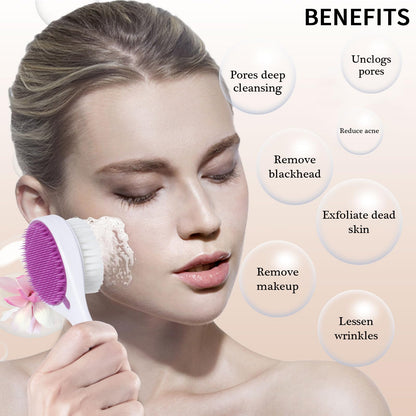 2 Pack Silicone Face Scrubber Exfoliating Brush, Manual Handheld Facial Cleansing Brush Blackhead Scrubber, Soft Bristles Waterproof for Face Skincare (Round-Pink)