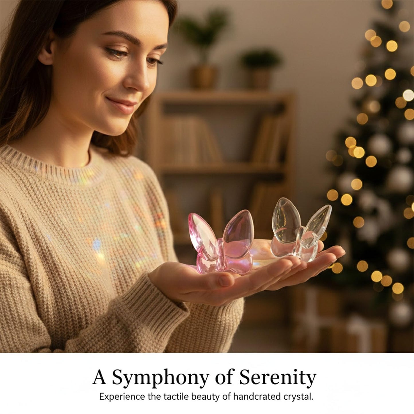 BJSYLTEK 2 Pack Crystal Butterfly Figurines, Glass Butterfly Figurines Decor for Home Office Desk, Handcrafted Crystal Animal Figurines, Butterfly Gifts for Women, (Pink + White)