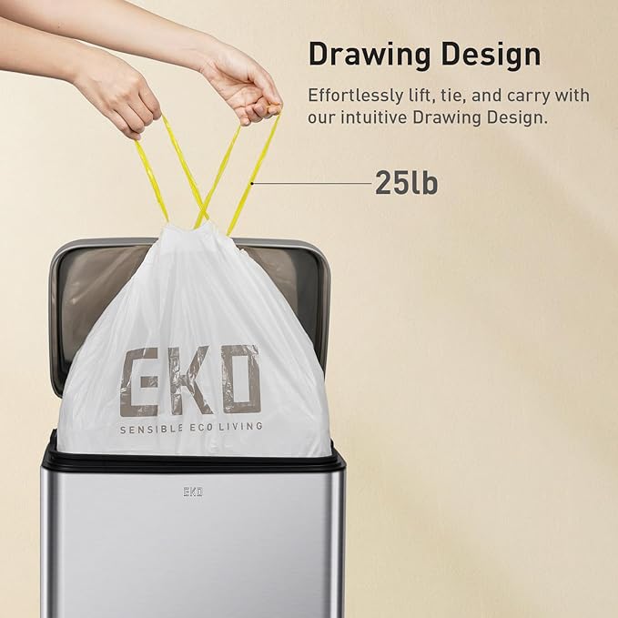 EKO 8 Gallon / 30.3 Liter, Extra-Strong Unscented Garbage Bags, Easy-Dispense