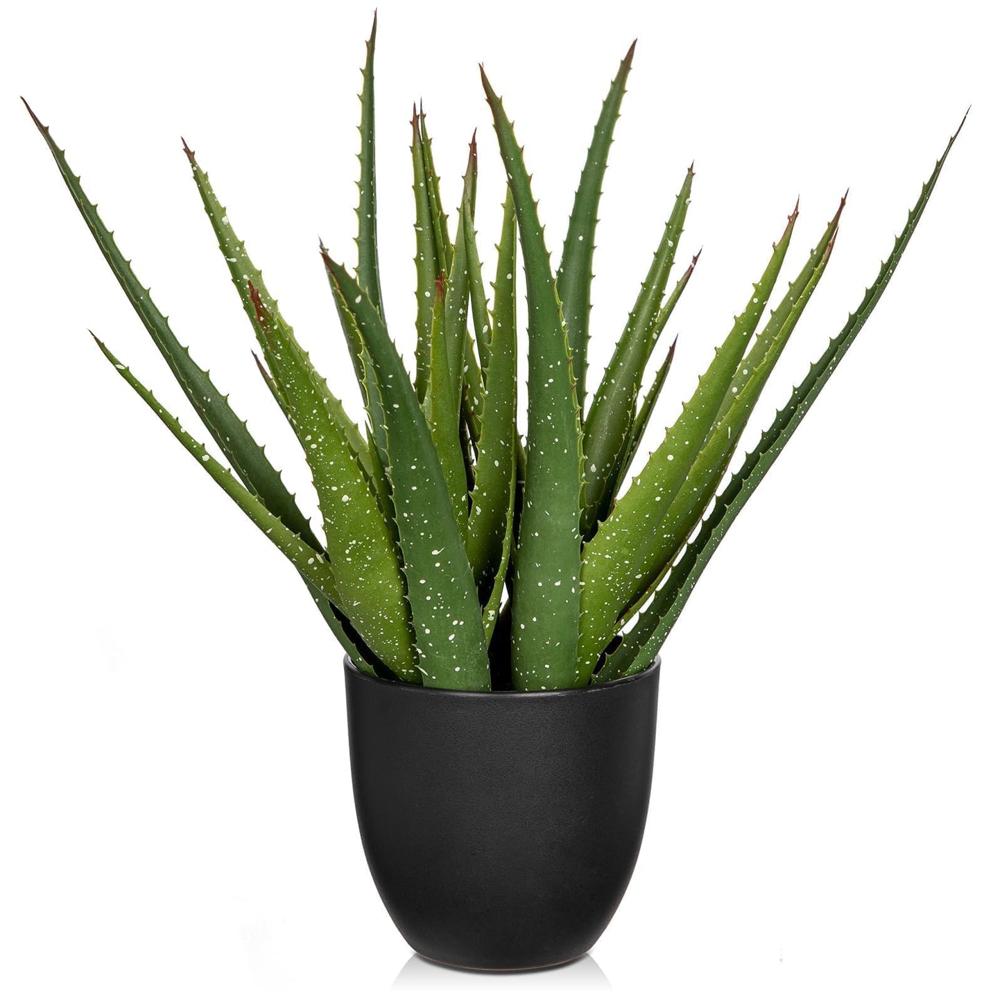 GnFlus Large Fake Succulent Aloe Vera Plants 16.5 Inch Artificial Succulents with Black Pot Faux Aloe Potted Plant for Desk Modern Home Office Bedroom Living Room Table Shelf Decor