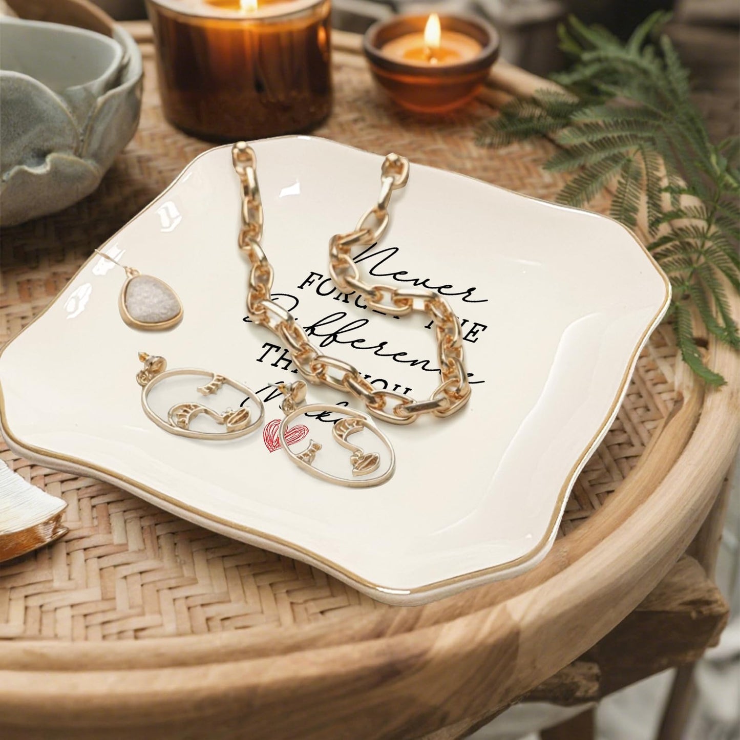 Never Forget the Difference You Make Jewelry Dish – Ceramic Ring Dish Tray for Teacher Appreciation Gifts, Thank You Gifts for Women, Inspirational Trinket Tray Home Decor