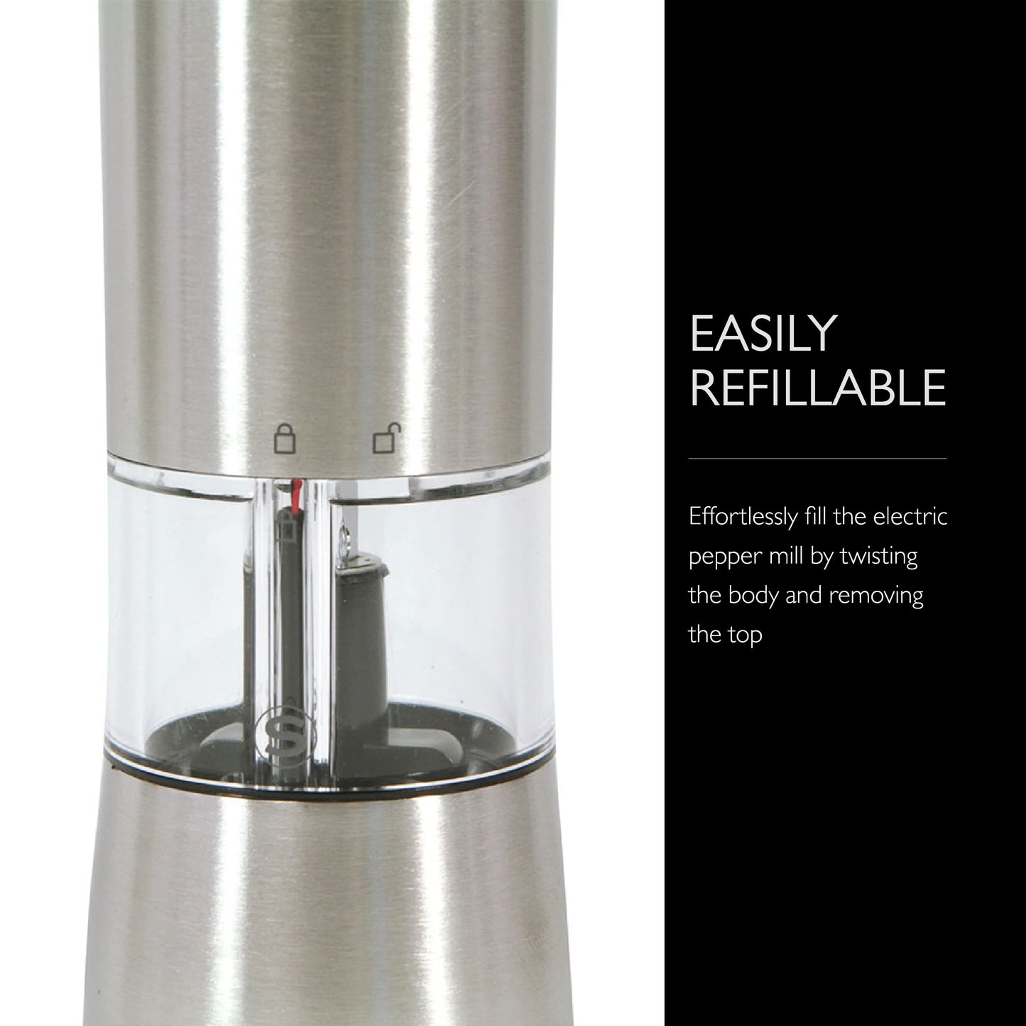 Cole & Mason Hampstead Electronic Salt Mill - Electric Salt Grinder Set - Adjustable Electric Spice Grinder - Kitchen Tool & Gadget - Hand Wash - Stainless Steel