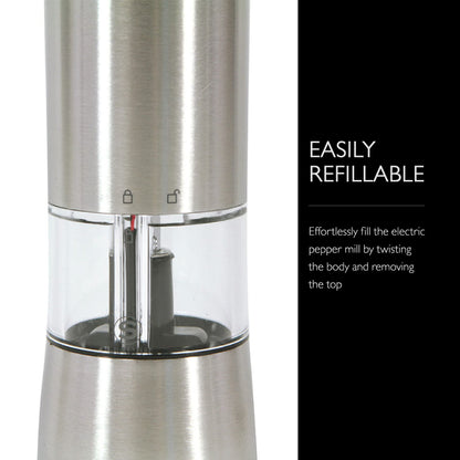 Cole & Mason Hampstead Electronic Salt Mill - Electric Salt Grinder Set - Adjustable Electric Spice Grinder - Kitchen Tool & Gadget - Hand Wash - Stainless Steel