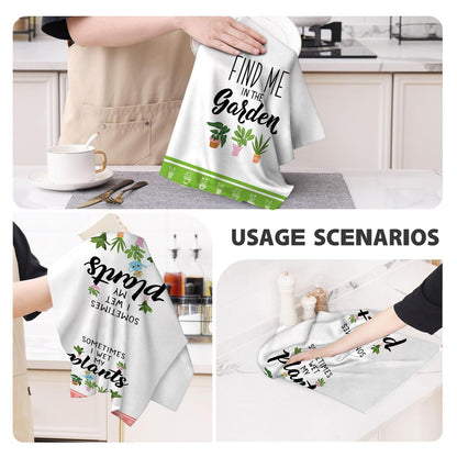 Plants Kitchen Dish Towels Decorative Set of 2, Absorbent Cute Tea & Hand Towels for Kitchen, Gardening Gifts for Plant Lovers Gardenners Women Lady Friends, Housewarming Gifts for New Home Hostress